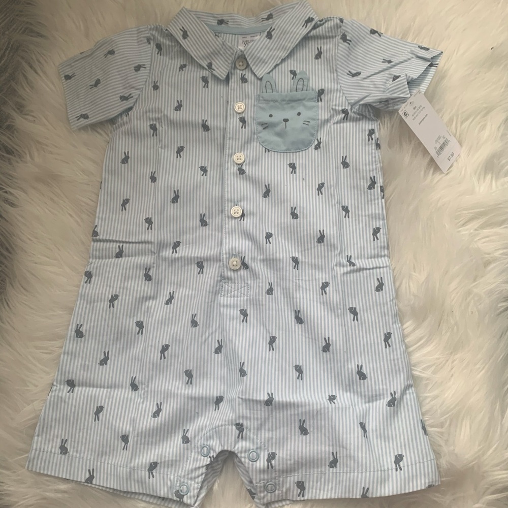 18M NWT Blue Stripe Bunny Romper with Collar